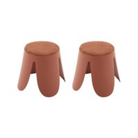 Lot de 2 tabourets empilables enfant bouclette texturée terracotta--Rouge-sweeek