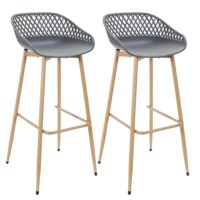 Lot de 2 tabourets gris pieds effet bois verni-Bois-Gris-Altobuy
