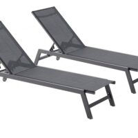 Lot de 2 transats avec roulettes gris foncé et noir--Gris-Concept Usine