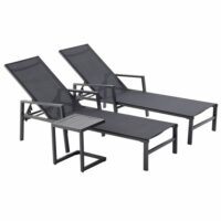 Lot de 2 transats et une table d'appoint noir--Noir-Concept Usine