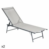Lot de 2 transats pliants en acier gris anthracite et textilène gris--Gris-Happy Garden