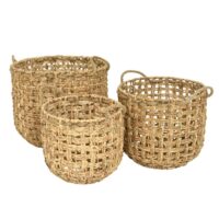 Lot de 3 paniers ronds tressés en jacinthe d'eau naturel--Marron-Kaemingk