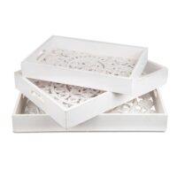 Lot de 3 plateaux style oriental en bois avec moulures blanc-Bois-Blanc-Menzzo