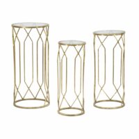 Lot de 3 tables rondes en métal doré ø 32x71-28x65-23x61 cm-Mauro Ferretti