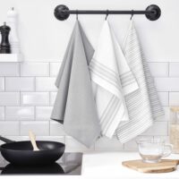 Lot de 3 torchons imprimé rayures  50x70 cm gris--Gris-Today