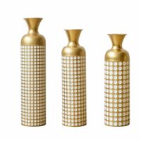 Lot de 3 vases au sol en métal doré et blanc