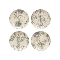 Lot de 4 assiettes à dessert en céramique à motifs-Céramique-Blanc-Decoclico