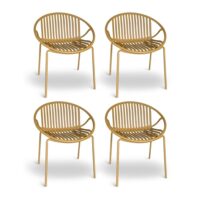 Lot de 4 fauteuils de table extérieur en polypropylène et métal ocre-Métal-Jaune-Now's Home