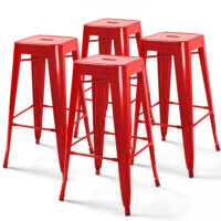 Lot de 4 tabourets de bar acier rouge brillant--Rouge-Oviala