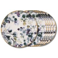 Lot de 6 assiettes à dessert vertes et violettes en faïence 22
