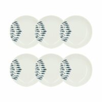 Lot de 6 assiettes creuses motif marin en porcelaine 20cm-Porcelaine-Blanc-Novastyl
