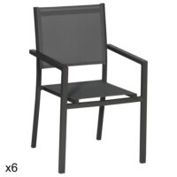 Lot de 6 chaises en aluminium anthracite et textilène gris-Aluminium-Gris-Happy Garden