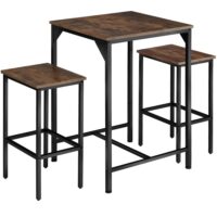 Lot de bar 3 parties table tabourets en panneau aggloméré bois foncé-Bois-Marron-Tectake