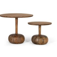 Lot de deux tables d'appoint en bois de manguier massif-Bois de Manguier-Marron-GINER Y COLOMER