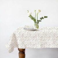 Lot nappe carrée + 2 serviettes de table déperlante floral--Blanc-Future Home