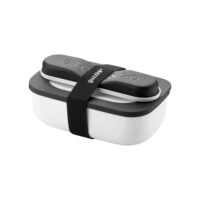 Lunch box blanche avec compartiment et set de 3 couverts en inox-Inox-Blanc-Guzzini