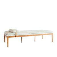Méridienne en chêne et tissu crème-Tissu-Blanc-PIB
