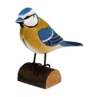 Mésange bleue sur bûchette de bois-Bois-Bleu-Signes Grimalt