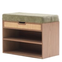Meuble à chaussures avec coffre en bois et velours côtelé vert khaki-Velours-Vert-Nordlys