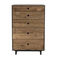 Meuble chiffonnier 5 tiroirs en pin recyclé naturel et noir-Bois de Pin-Marron-MACABANE