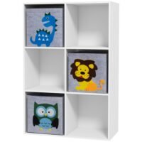 Meuble de rangement enfant 6 cases tissu blanc-Tissu-Blanc-ZONEKIZ