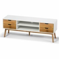 Meuble de télévision bois et blanc 140x40x52cm-Bois-Blanc-Wadiga