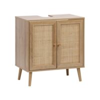 Meuble sous lavabo décor bois et cannage naturel-Bois-Beige-sweeek
