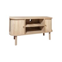 Meuble télévision en bois clair avec portes coulissantes-Bois-Beige-Now's Home