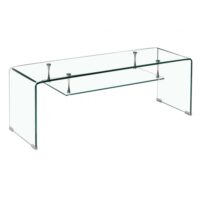 Meuble tv 126 cm en verre trempé avec étagère suspendue vitrée-Verre-Transparent-Meubletmoi
