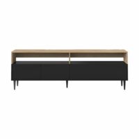 Meuble TV 2 niches effet bois noir et chêne naturel-Bois-Beige-TEMAHOME