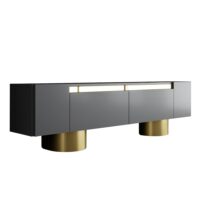 Meuble tv 2 portes abattantes noir et doré--Noir-MOBILIER DECO 