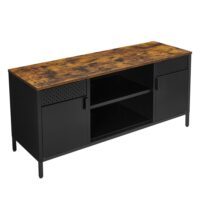 Meuble TV 2 portes effet bois acier noir-Bois-Noir-SONGMICS