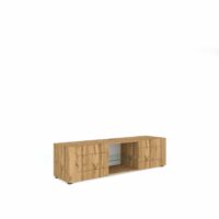 Meuble TV 2 portes et niche effet bois chêne nature 150x40x40 cm-Bois-Marron-Itamoby