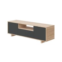Meuble TV 3 portes + 1 niche de rangement - Effet Chêne et Gris-Chêne-Noir-duehome