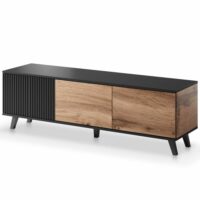 Meuble tv contemporain 3 portes aspect chêne wotan et noir 150cm-Chêne-Noir-MSO