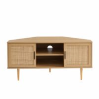 Meuble tv d'angle  effet chêne et cannage rotin 2 portes-Chêne-Marron-Baita