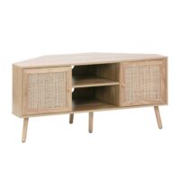 Meuble tv d'angle en décor bois et cannage 2 portes-Bois-Beige-sweeek