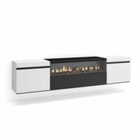 Meuble tv effet bois blanc et noir 200x45x35cm cheminée effet feu-Bois-Blanc-Skraut home