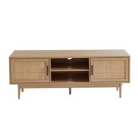 Meuble tv effet chêne et cannage rotin 130cm-Chêne-Marron-Gaucet