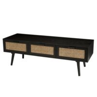 Meuble tv en bois 3 tiroirs cannage noir-Bois-Noir-MACABANE