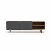 Meuble TV en mélaminé noyer et graphite pieds graphite 54x180x44 cm--Marron-Herdasa