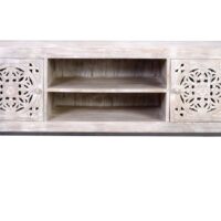 Meuble TV manguier et pieds métal blanc vieilli-Métal-Gris-GINER Y COLOMER