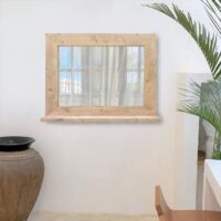 Miroir mural en bois massif avec étagère en tons clairs 58x48cm-Bois-Beige-NATYAL