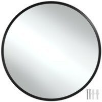 Miroir mural rond avec cadre en aluminium design minimaliste 60cm-Aluminium-Noir-Tectake