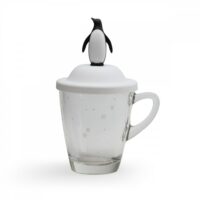 Mug avec couvercle pingouin 350ml en verre transparent-Verre-Transparent-Qualy Design