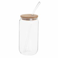 Mug to go et paille en verre transparent et couvercle en bambou-Maisons du Monde