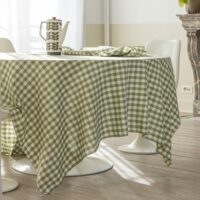 Nappe en chanvre et coton sauge 160x250cm-Coton-Vert-Blanc Cerise