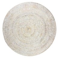 Pack de 4 sets de table ronds avec sous-verres en rotin blanc 35cm-Verre-Blanc-NATYAL