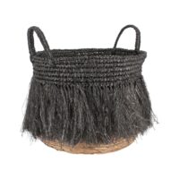 Panier à franges en raphia noir avec anses 36cm--Noir-Now's Home