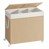 Panier à linge 3 compartiments 140l trieur sur roulettes beige-Lin-Beige-SONGMICS HOME